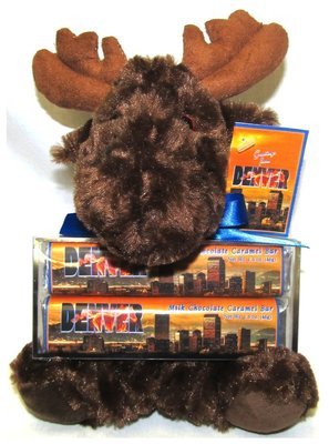 Denver Large Plush Moose with 2 Pack Candy Bars, Ribbon, & Card Tag