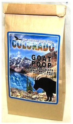 Colorado Goat Poop Brown Bag Filled With Milk Chocolate Covered Malt Balls