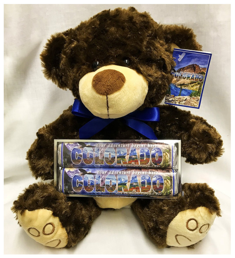 Colorado LG Plush Bear w/ 2 Pack Candy Bears Ribbon & Card Tag