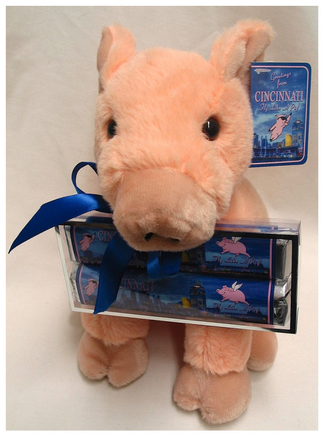 Cincinnati 9" Plush Pig with 2 Pack Chocolate Caramel Bars