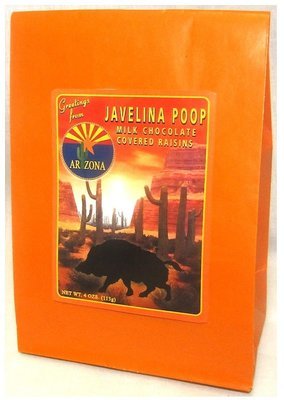 Arizona Desert Orange Paper Bad of Javelina Poop Milk Chocolate Raisins