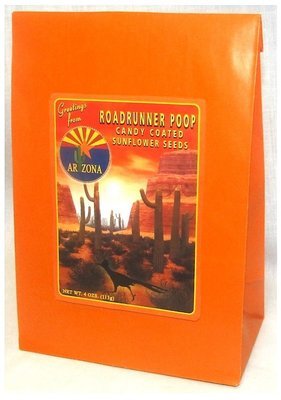 Arizona Desert Orange Paper Bag of Roadrunner Poop Candy Coated Sunflower Seeds