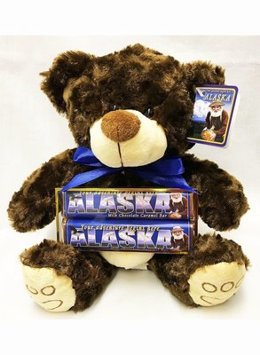 Alaska  Large Plush Bear with 2 Pack Candy Bars, Ribbon & Card Tag