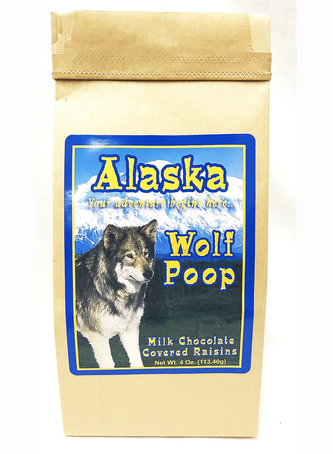 Alaska Wolf Poop Brown Bag Filled with Milk Chocolate Covered Raisins