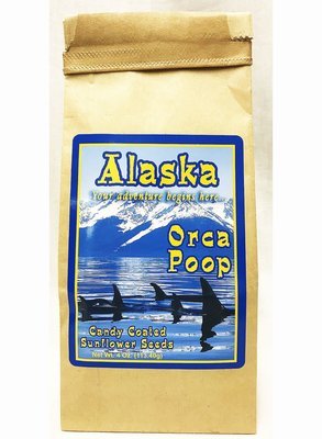 Alaska Orca Poop Brown Bag Filled with Candy Coated Sunflower Seeds