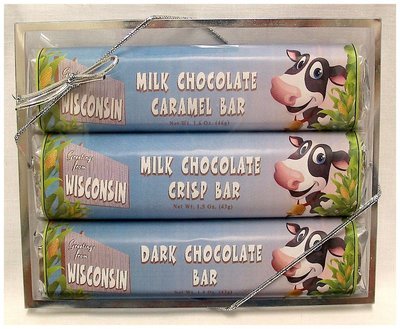 Wisconsin Farm 3 Pack Candy Bars - Milk Chocolate Caramel, Crisp, & Dark Bars