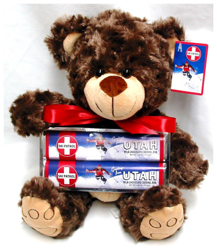 Ski Patrol Brown Bear Plush with 2 Milk Chocolate Caramel Bars