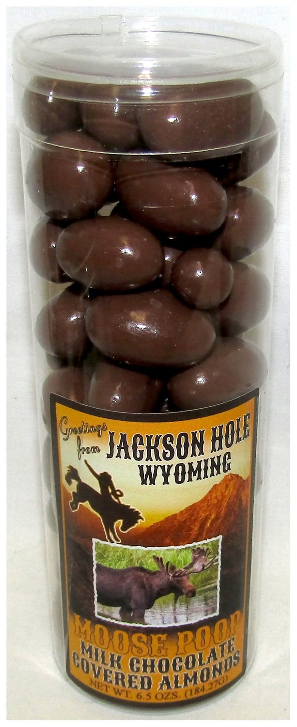 Wyoming Moose Poop Milk Chocolate Almonds in a Tall Acetate Tube
