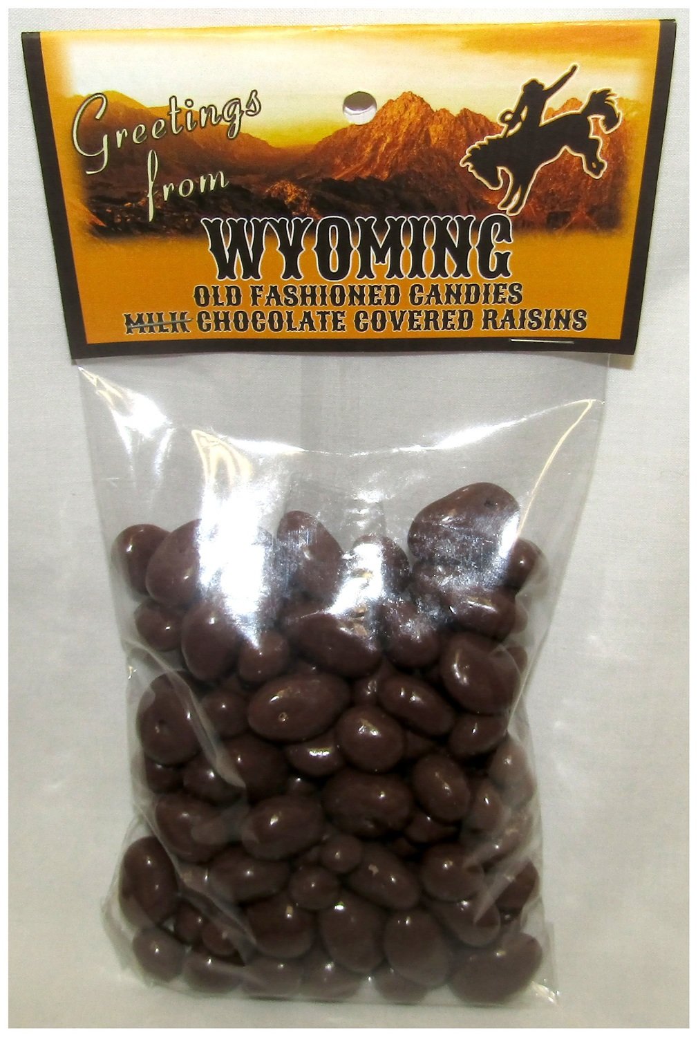 Wyoming Header Bag of Milk Chocolate Covered Raisins