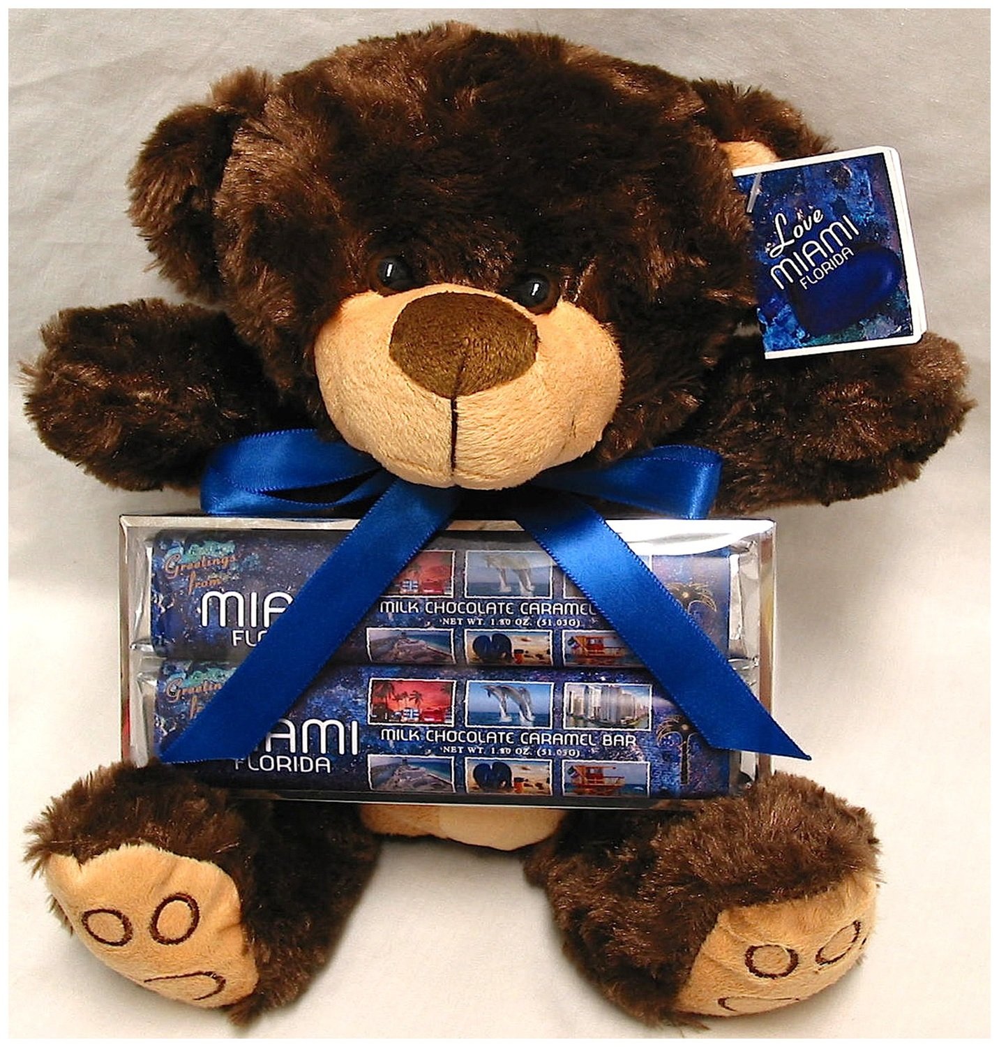 Miami Brown Bear with 2 Pack Candy Bars, Card Tag & Ribbon