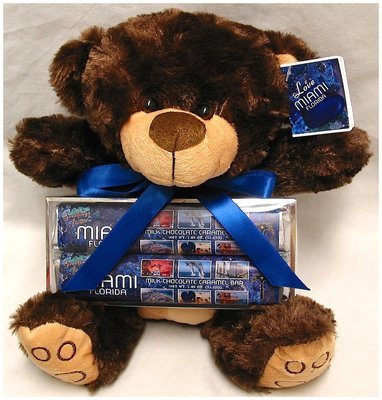 Miami Brown Bear with 2 Pack Candy Bars, Card Tag & Ribbon