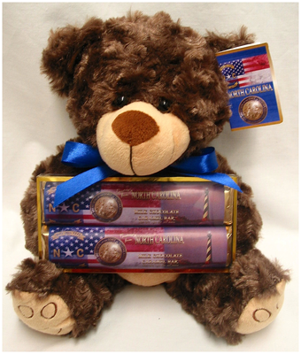 North Carolina Large Brown Bear with 2 Pack Candy Bars