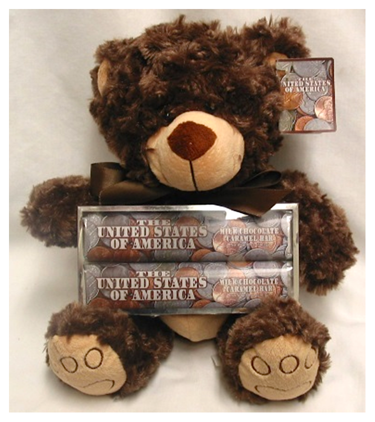 USA Coins Plush Bear with 2 Pack Candy Bars