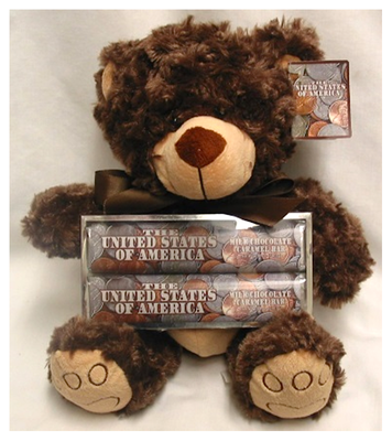 USA Coins Plush Bear with 2 Pack Candy Bars