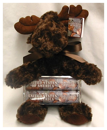 USA Coins Plush Moose with 2 Pack Candy Bars