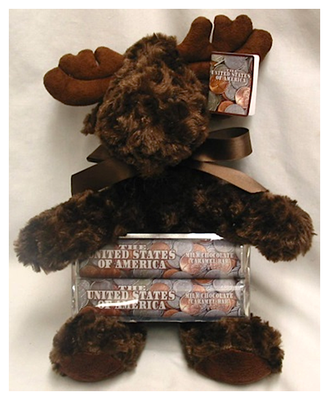 USA Coins Plush Moose with 2 Pack Candy Bars