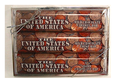 USA Coins 3 Pack Candy Bars - Milk Chocolate Caramel, Crisp, & Dark