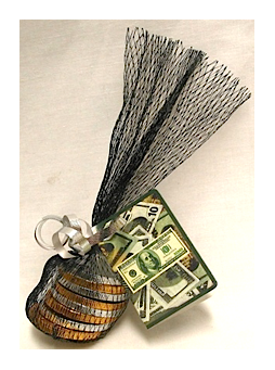 USA Money Black Mesh Bag with Chocolate Coins , Ribbon And Card Tag
