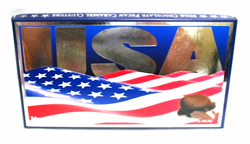 USA Flag Milk Chocolate Pecan Caramel Clusters Net Wt 5oz