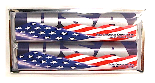 USA Flag 2 Pack Candy Bars - Milk Chocolate Caramel & Dark