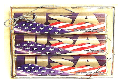 USA Flag 3 Pack Candy Bars - Milk Chocolate Caramel (2) & Dark