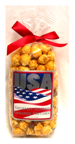 USA Flag Almond Caramel Popcorn Net Wt 8 ozs