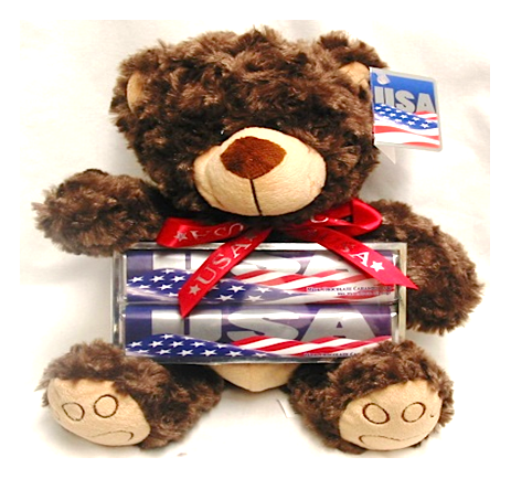 USA Flag Large Plush Bear with 2 Pack Candy Bars