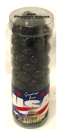 USA Flag Tall Tube w/ Milk Chocolate Raisins Net Wt 6.25oz