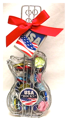 USA Flag Wire Guitar w/ Small Gourmet Chocolate Coins Net Wt 5.5oz