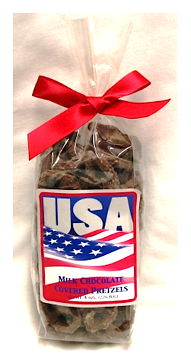 USA Flag Milk Chocolate Covered Pretzels Net Wt 8oz