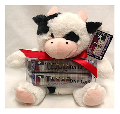 Texas Flag Trim Plush Cow with 2 Pack Gourmet Milk Chocolate Caramel Bars