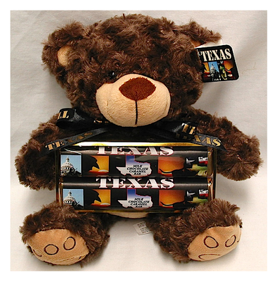 Texas Plush Bear with 2 Candy Bars, Ribbon & Card Tag