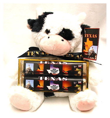 Texas Plush Cow 2 Candy Car, Ribbon & Card Tag
