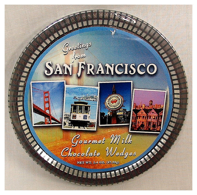 San Francisco Collage Medallion Tin with Gourmet Milk Chocolate Wedges