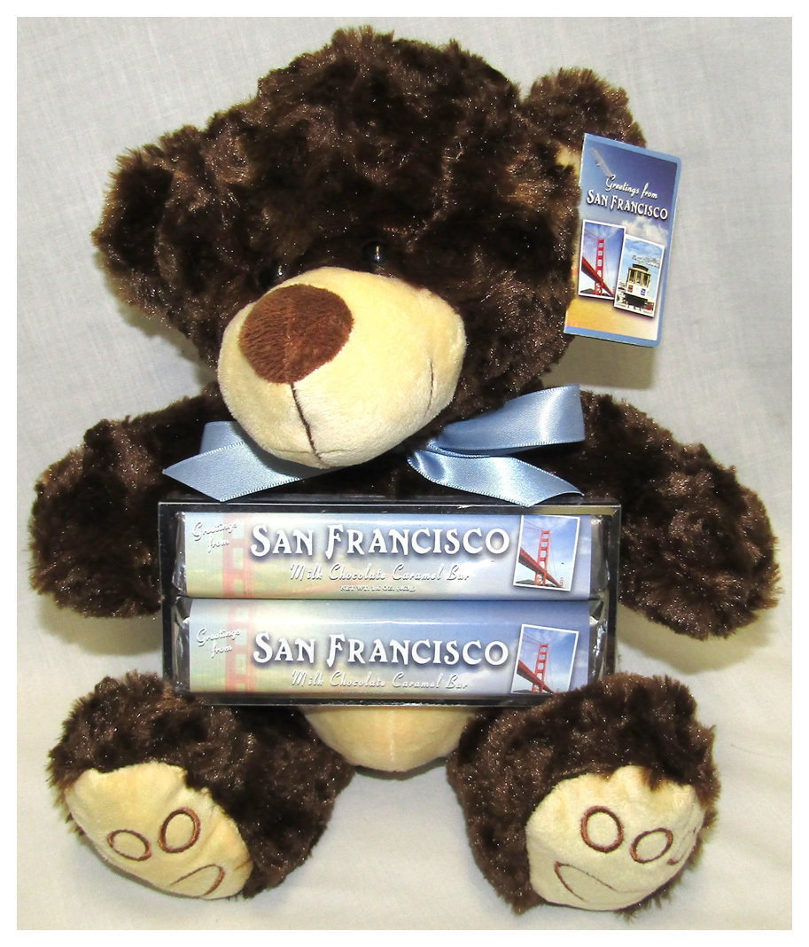 San Francisco Collage  Plush Bear with 2 Pack Candy Bars & Card Tag
