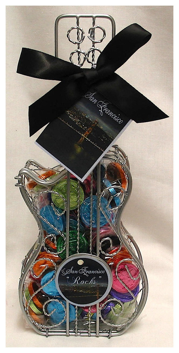 San Francisco Night Wire Guitar with Small Gourmet Chocolate Coins (87 pieces) Net Wt 5.5Oz