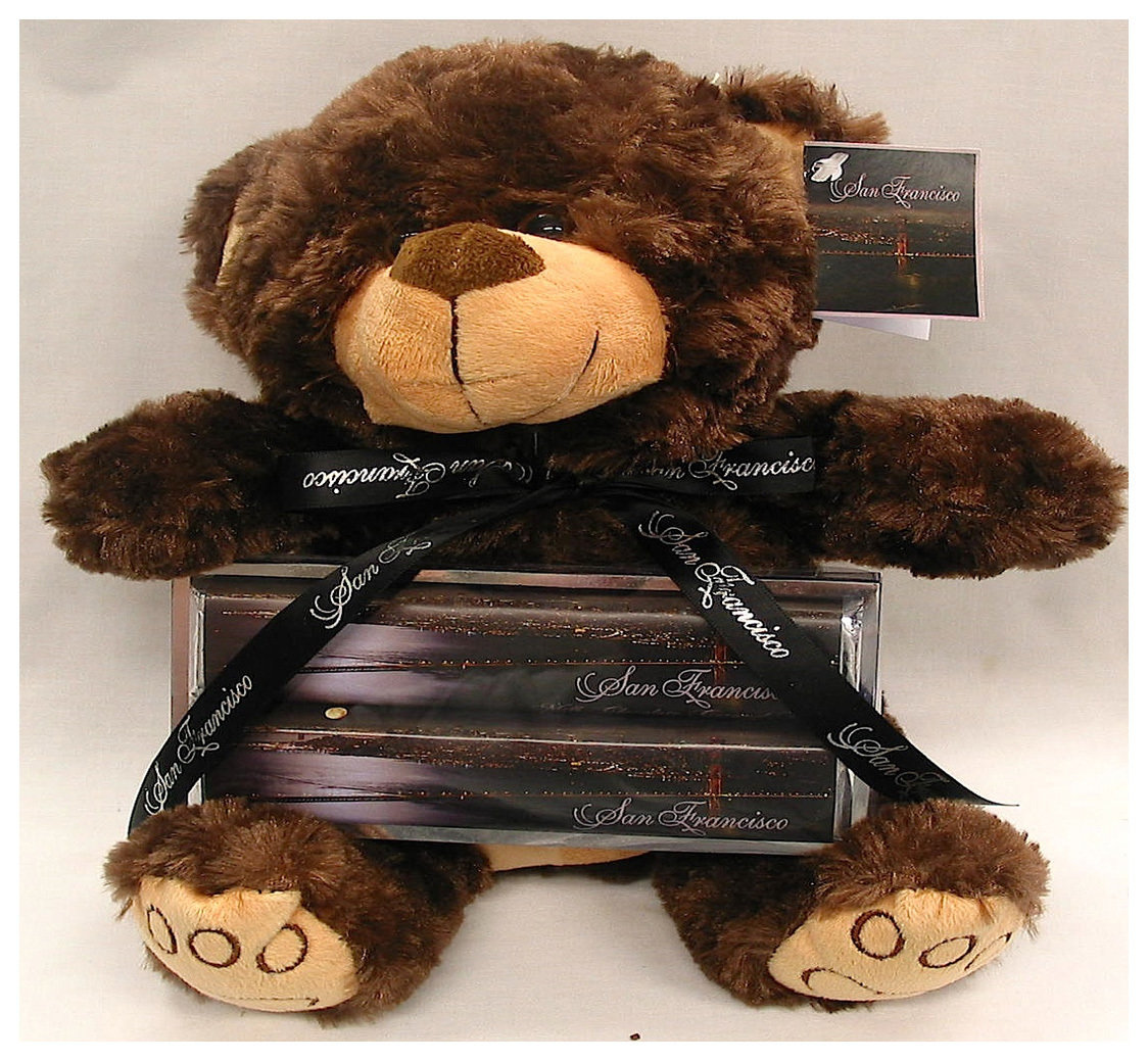 San Francisco Night Plush 10" Bear with 2 Pack Candy Bars, Ribbon & Card Tag