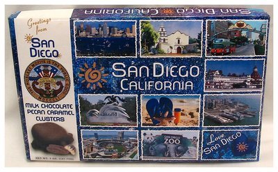 SAN DIEGO BLUE Milk chocolate pecan caramel clusters NET WT 5OZ