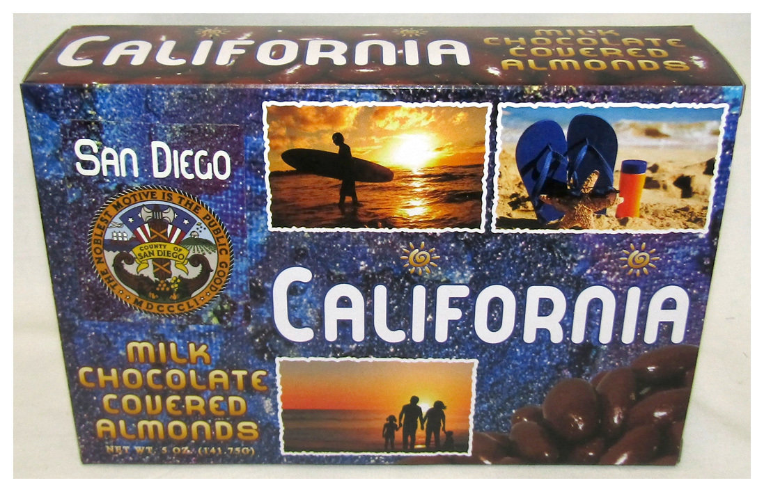 SAN DIEGO BLUE milk chocolate covered almonds NET WT 5OZ
