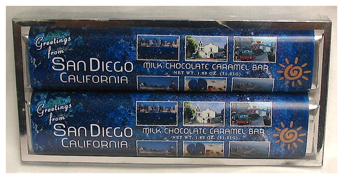SAN DIEGO BLUE 2 PACK CANDY BARS MILK CHOCOLATE CARAMEL BARS NET WT 3.6OZ