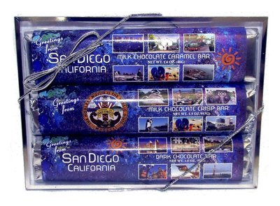 SAN DIEGO BLUE 3 PACK CANDY BARS MILK CHOCOLATE CARAMEL BARS NET WT 5.4OZ