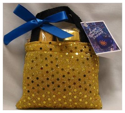San Diego Blue Gold Sequin Bag with Milk Chocolate Coins, Mint Milk Chocolate Truffles, & Hard Candies