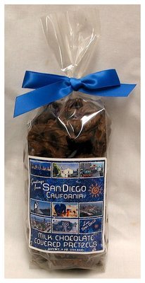 SAN DIEGO BLUE milk chocolate covered pretzels NET WT 8OZ