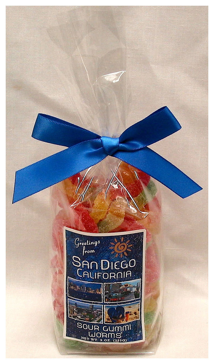 SAN DIEGO BLUE sour gummy worms NET WT 9OZ