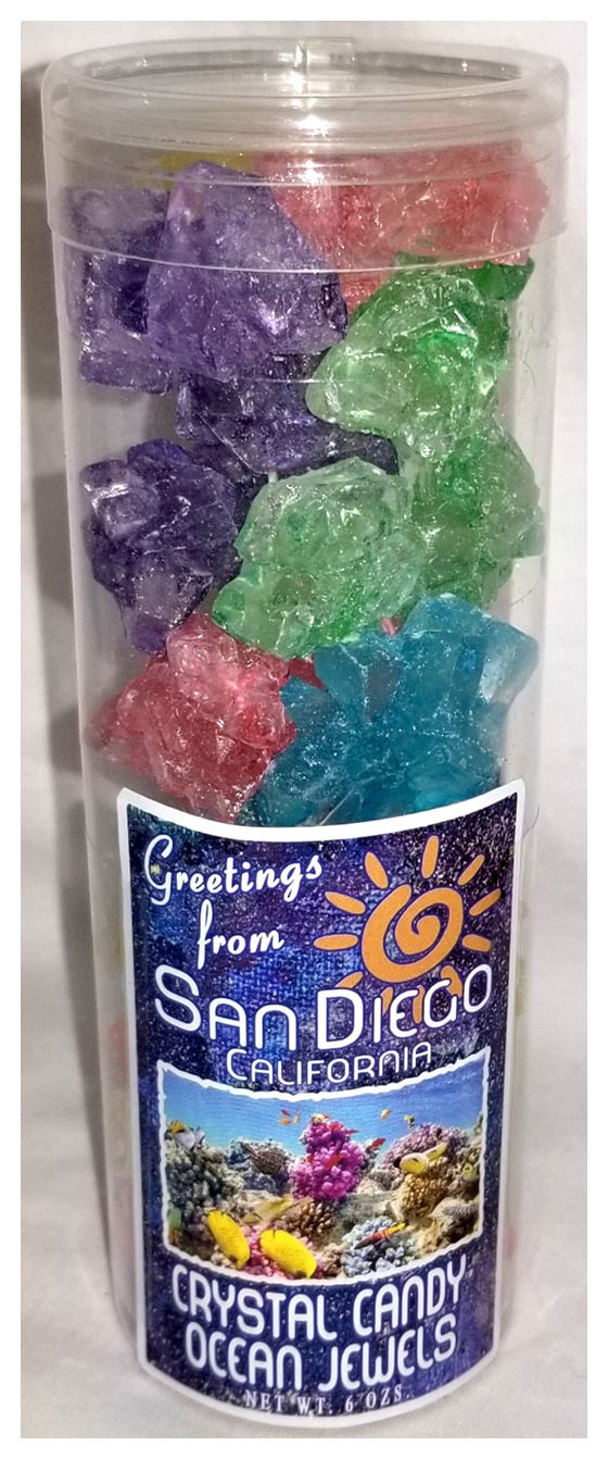 SAN DIEGO BLUE tube of crystal candy ocean jewels NET WT 6OZ