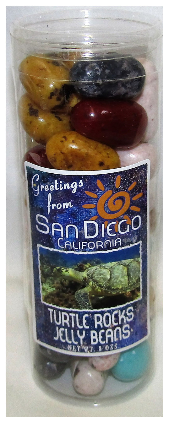 SAN DIEGO BLUE tube of rock jelly beans NET WT 8OZ