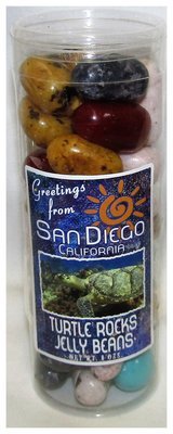 SAN DIEGO BLUE tube of rock jelly beans NET WT 8OZ