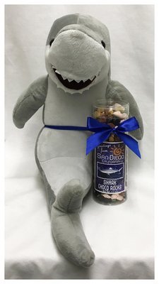 San Diego Blue 10" Plush Sitting Shark w Tube of Choco Rocks Net Wt 7.5Oz