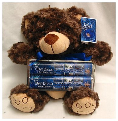 San Diego Blue Brown Bear with (2) Candy Bars, Card Tag and Ribbon