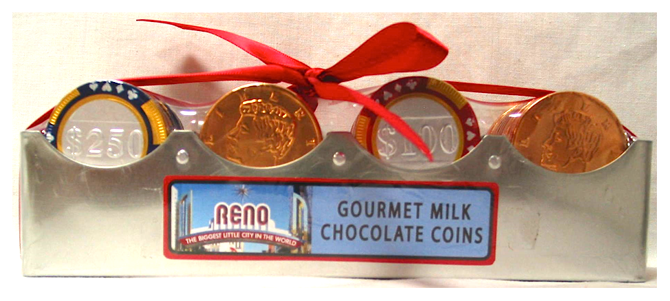 Reno 4 Row Rack w Chocolate Coins Net Wt 8.5Oz